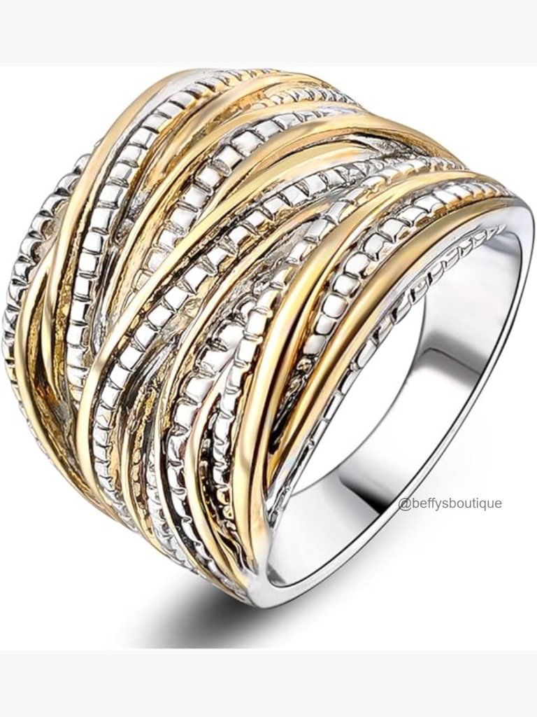 2 Tone Intertwined Crossover Chunky Band Ring Statement Ring For Women